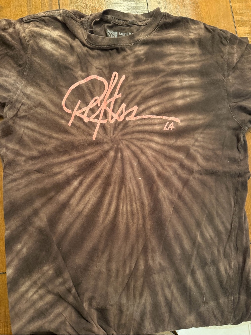 Brown Tie-Dye Graphic Tee with Pink Script